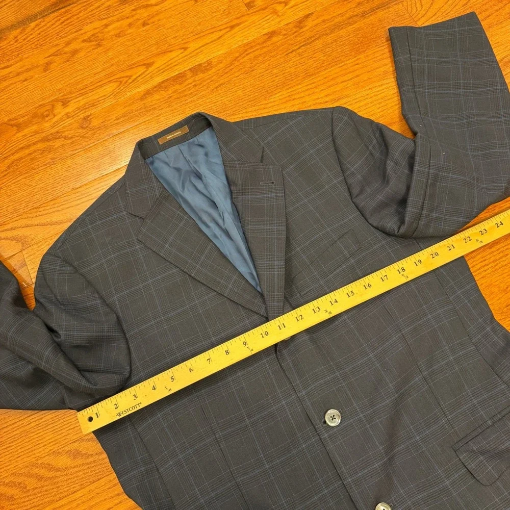 Peter Millar Sport Coat Mens 40R Wool Navy Blue Plaid Blazer Jacket 3 Button